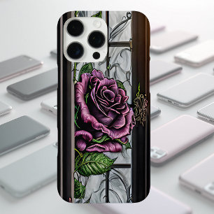 Coques iPhone 16 Pro Max Roses violettes par la fenêtre - style gothique