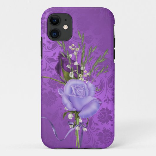 Coques Case-Mate iPhone roses violettes sur damas (Dos)