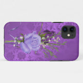 Coques Case-Mate iPhone roses violettes sur damas (Dos (Horizontal))