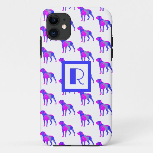 Coques Case-Mate iPhone Rottweiler mignon chien Silhouette rose Monogramme (Dos)