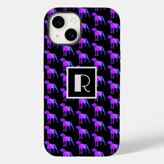 Coques Case-Mate iPhone Rotweiler Chien rose bleu silhouette Mono noir (Verso)