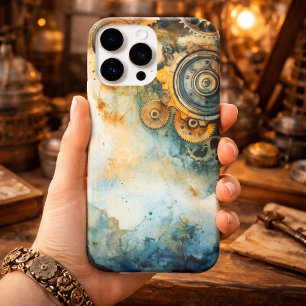Coque iPhone 15 Pro Max Rouages Steampunk Aquarelle – Industriel Vintage 