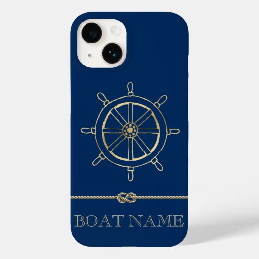 Coques Case-Mate iPhone Roue de bateau en or nautique, Bleu marine (Verso)