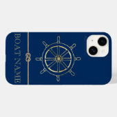 Coques Case-Mate iPhone Roue de bateau en or nautique, Bleu marine (Verso (horizontal))