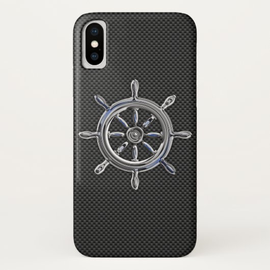 Coques Case-Mate iPhone Roue marine en argent sur fibre de carbone noire (Dos)