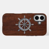 Coques Case-Mate iPhone Roue nautique chromée sur impression acajou mouill (Verso (horizontal))