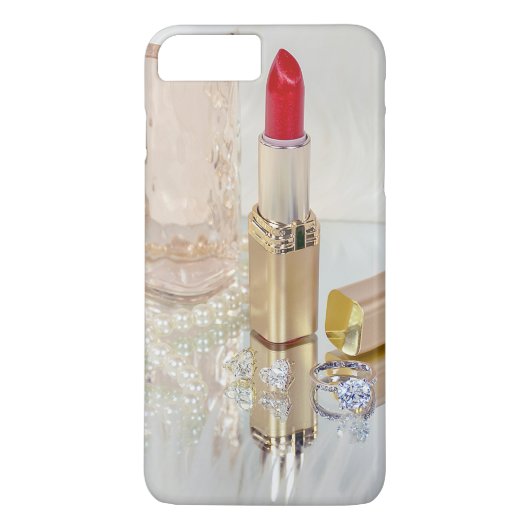 Coques Case-Mate iPhone rouge à lèvres et bijoux sur miroir (Dos)