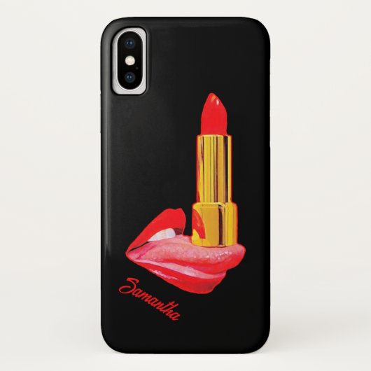 Coques Case-Mate iPhone Rouge à lèvres sur la langue avec personnalisation (Dos)