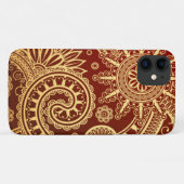 Coques Case-Mate iPhone Rouge abstrait et motif floral d'or (Dos (Horizontal))