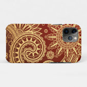 Coques Case-Mate iPhone Rouge abstrait et motif floral d'or (Dos (Horizontal))