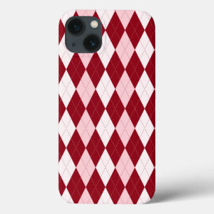 iPhone 13 Coque Rouge Argyle Rouge Clair Petit Diamant