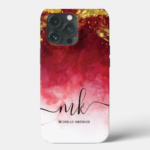Case-Mate iPhone Case Rouge avec éclaboussure d'or Monogramme personnali