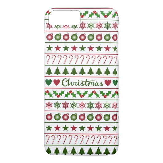 Coques Case-Mate iPhone Rouge blanc de vert de motif de motifs de Noël (Dos)