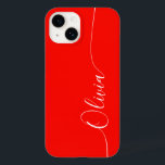 Coque Pour iPhone 14 Rouge blanc élégant Nom du script de calligraphie<br><div class="desc">Red White Elegant Calligraphy Script Personnalisé Nom iPhone 14 Smart Phone Boîtes dispose d'un design moderne et tendance simple et élégant avec votre nom personnalisé dans élégante calligraphie manuscrite typographie de script sur un arrière - plan rouge. Conçu par ©Evco Studio www.zazzle.com/store/evcostudio</div>