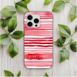 Coque iPhone 15 Pro Max Rouge blanc moderne rayures Nom personnalisé<br><div class="desc">Red White Stripes Géométrique Motif Aquarelle Personnalisé Nom iPhone 15 Pro Max Coques vous propose votre nom personnalisé, monogramme ou parties génitales dans une typographie de script simple sur un arrière - plan moderne rouge et blanc à bande d'aquarelle. Un cadeau parfait pour elle pour l'anniversaire, maman pour la fête...</div>