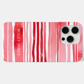 Coques Case-Mate iPhone Rouge blanc moderne rayures Nom personnalisé (Verso (horizontal))