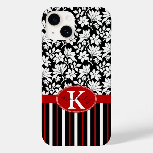 Coques Case-Mate iPhone Rouge, blanc noir nom et initiale (Verso)
