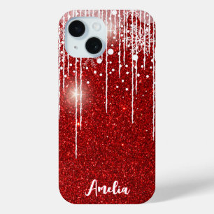 Coque Pour iPhone 15 Rouge Blanc Snowy Driving Snowflake Nom personnali