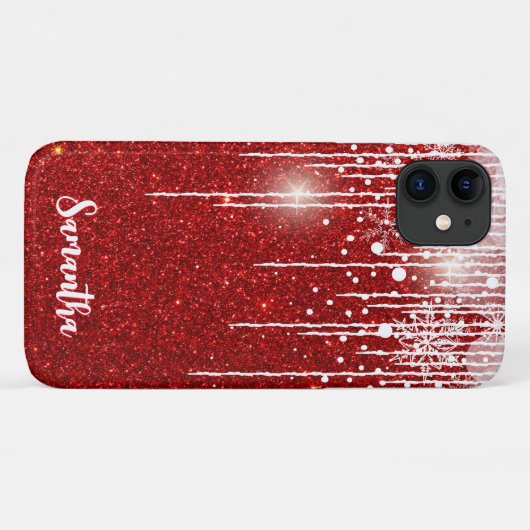 Coques Case-Mate iPhone Rouge Blanc Snowy Driving Snowflake Nom personnali (Dos (Horizontal))