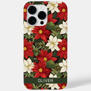 Coque Pour Pour iPhone 14 Pro Max Rouge Blanc Vert Poinsettia Fleurs Motif