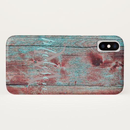 Coques Case-Mate iPhone Rouge Bleu Rustique Bois Nom initial (Dos (Horizontal))