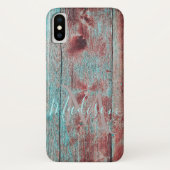Coques Case-Mate iPhone Rouge Bleu Rustique Bois Nom initial (Dos)