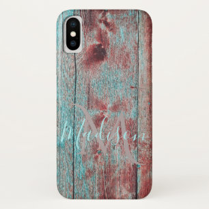 Case-Mate iPhone Case Rouge Bleu Rustique Bois Nom initial