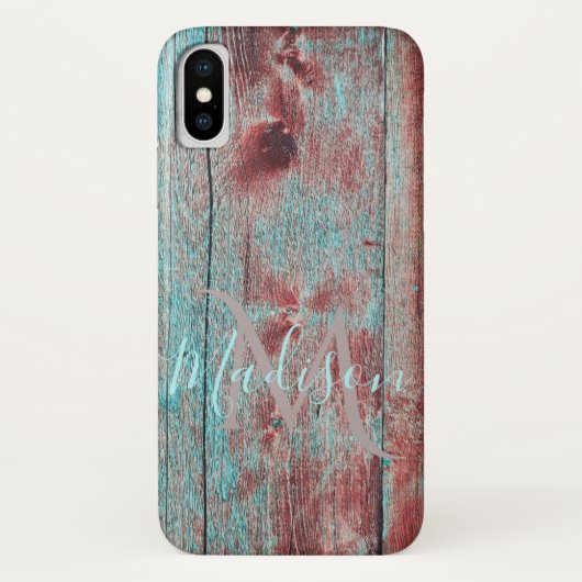 Coques Case-Mate iPhone Rouge Bleu Rustique Bois Nom initial (Dos)