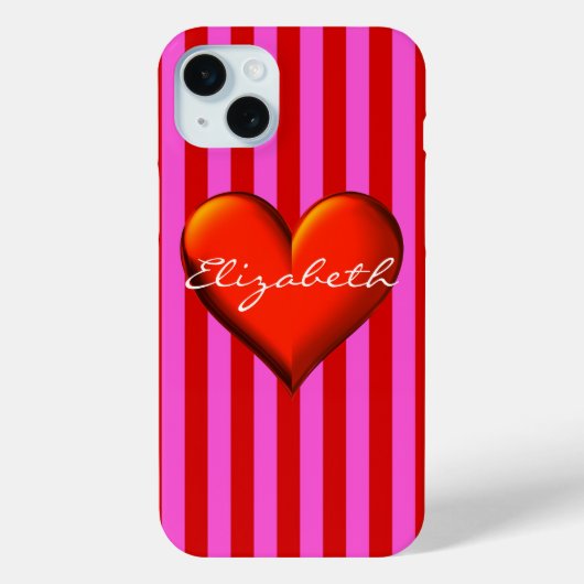 Coques Case-Mate iPhone Rouge Chaud Rayure Rose Rouge Métallisé Monogramme (Verso)