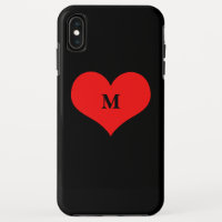 Rouge Coeur Monogramme Nom initial Noir Mat