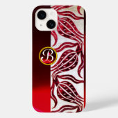 Coques Case-Mate iPhone ROUGE DAMASK VELVET TULIPS MONOGRAMME Bourgogne Bl (Verso)