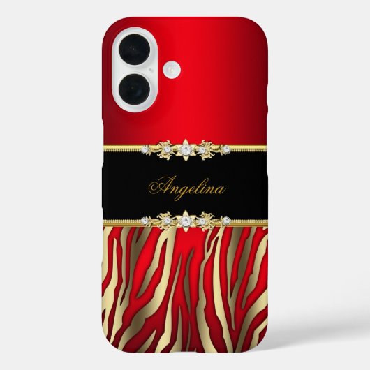 Coques Case-Mate iPhone Rouge élégant Zèbre Noir Or (Verso)