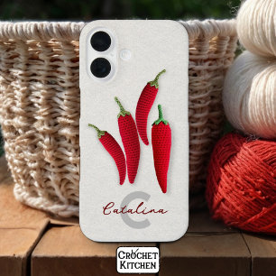 Coques iPhone 16 Rouge épicé Moderne Minimal Crochet Jalapeno Nom