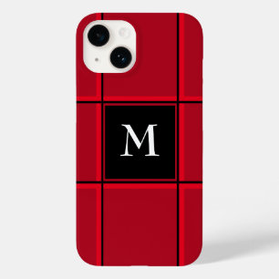 Coque Pour iPhone 14 Rouge et Noir Simple Initial Festif Noël