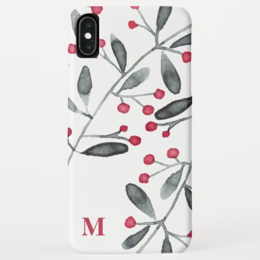 Coques Case-Mate iPhone Rouge et vert Aquarelle Holly Branches Monogramme (Dos)