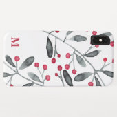 Coques Case-Mate iPhone Rouge et vert Aquarelle Holly Branches Monogramme (Dos (Horizontal))