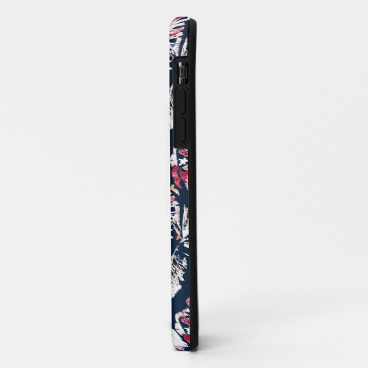 Coques Case-Mate iPhone Rouge, fleurs blanches sur bleu. (Dos/Gauche)