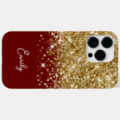 Coques Case-Mate iPhone Rouge foncé et doré Paillettes Glam (Verso (horizontal))