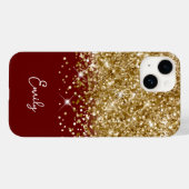 Coques Case-Mate iPhone Rouge foncé et paillettes dorées Glam (Verso (horizontal))
