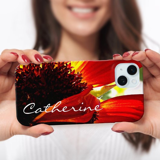 Coques Case-Mate iPhone Rouge gerbera daisy script de photo de fleur nom p