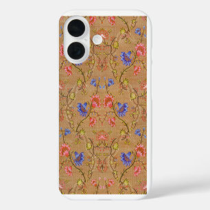 Coques iPhone 16 Rouge Impérial & Or Broderie Florale en Soie