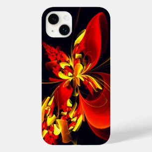 Coque Pour iPhone 14 Plus Rouge Jaune Floral Moderne Résumé Modèle Art #10