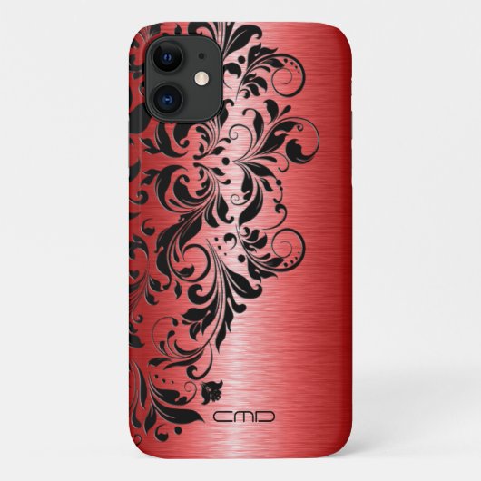Coques Case-Mate iPhone Rouge métallique brossé aluminium noir dentelle (Dos)
