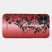 Coques Case-Mate iPhone Rouge métallique brossé aluminium noir dentelle (Dos (Horizontal))