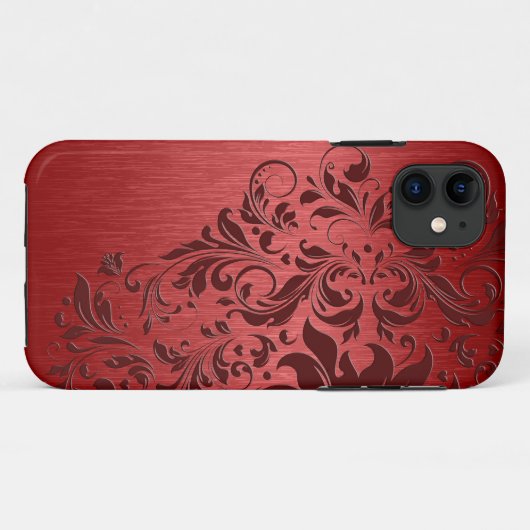 Coques Case-Mate iPhone Rouge métallique brossé en aluminium et dentelle r (Dos (Horizontal))