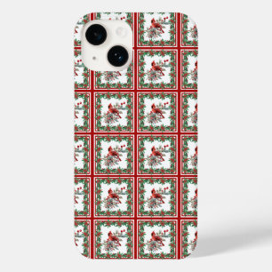 Coque Pour iPhone 14 Rouge Mockingbird Poinsettia Frontières Rouge