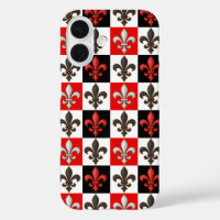Rouge Noir Blanc À damiers Fleur de lis Design
