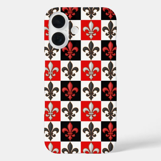 Coques Case-Mate iPhone Rouge Noir Blanc À damiers Fleur de lis Design (Verso)