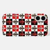 Coques Case-Mate iPhone Rouge Noir Blanc À damiers Fleur de lis Design (Verso (horizontal))
