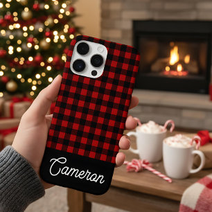 Coques iPhone 16 Pro Max Rouge & Noir Plaid Buffalo Personnalisé